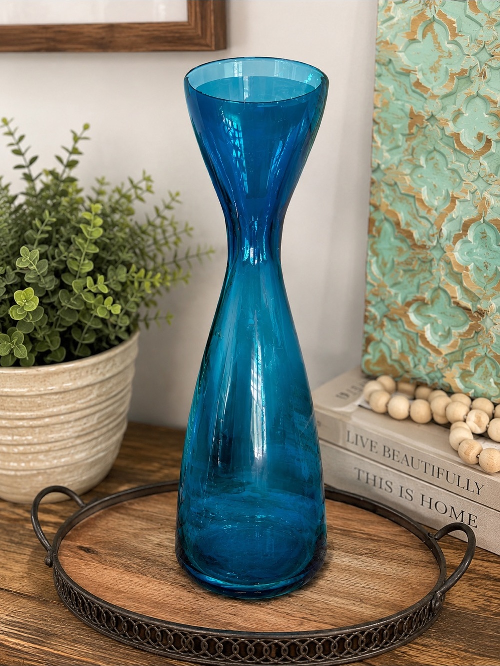 Vintage Blue Art Glass Vase MCM Decor